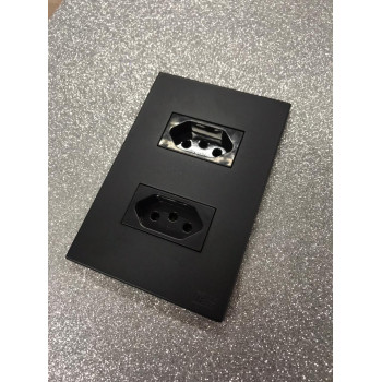 Conjunto Tomada Dupla 10a 4x2 - RECTA Grafite Satin Fosco